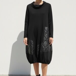 Radzoli Dress Size Small Black Long Sleeve Quilted Accents Bubble Hem